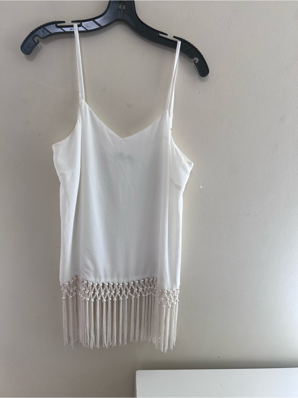 Joy Joy White Fringe Hem Spaghetti Strap Cami